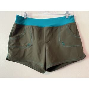 PrAna Women’s Millie Board Shorts Size Large Teal Olive Green Swim Bottoms